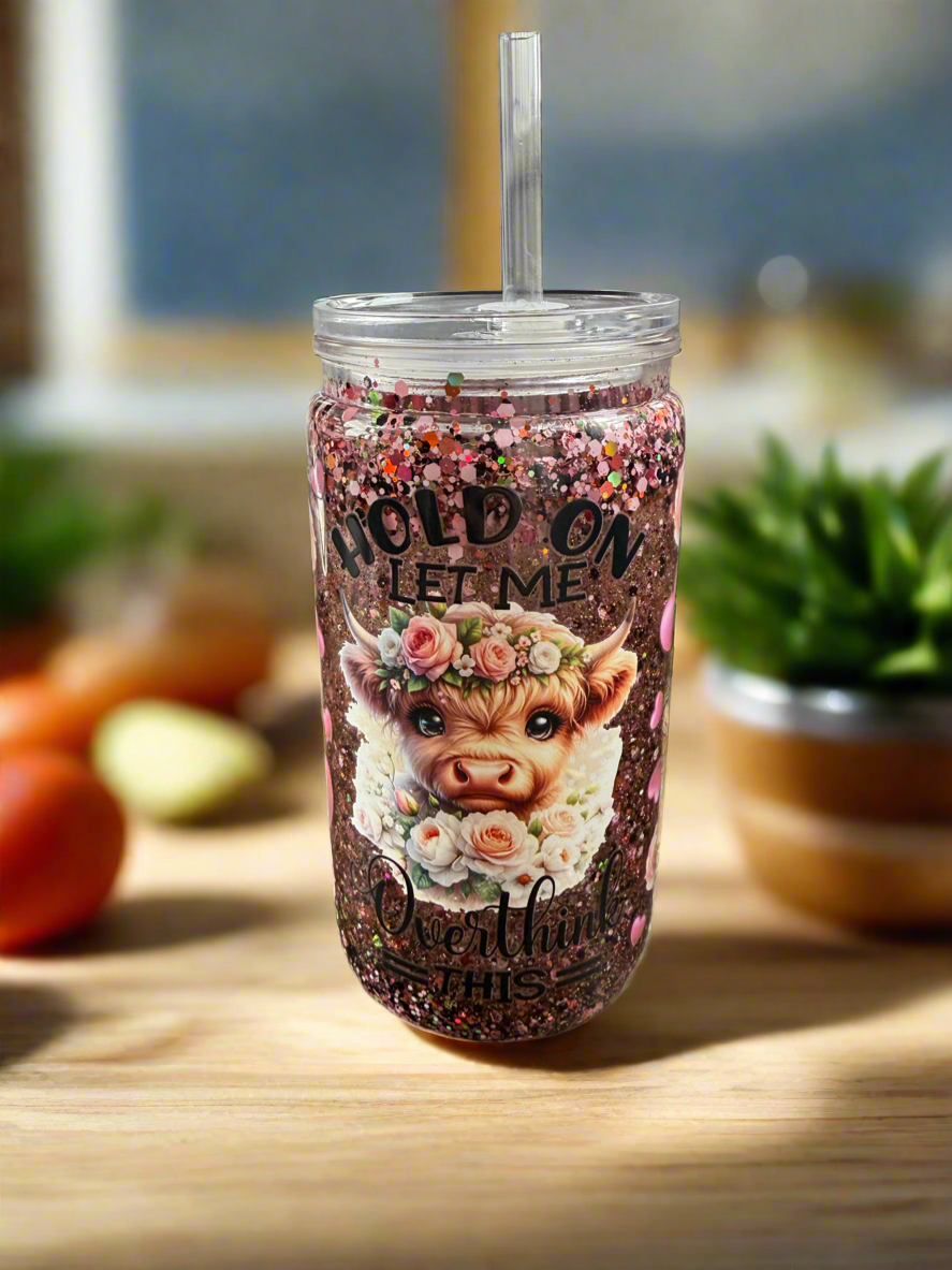 16oz Acrylic overthinking Highland Cow Snow Globe Cup ~ Ready to Ship