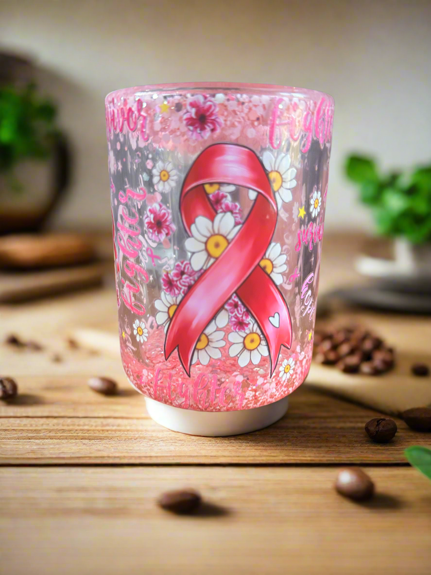 Cancer Survivor Sparkly Pink 15oz Cup with Handle - Ready to Ship