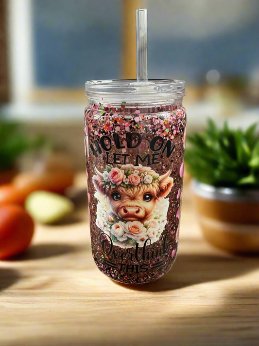 16oz Acrylic overthinking Highland Cow Snow Globe Cup ~ Ready to Ship