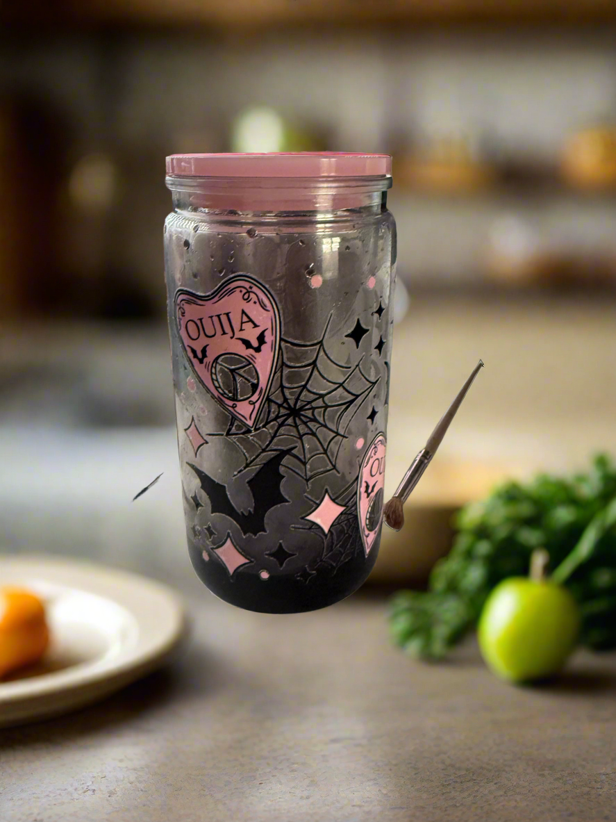 16oz Acrylic Pink / Black Halloween Cup