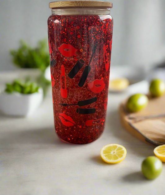 16oz Glass Makeup Snow Globe Cup  - Ready to Ship