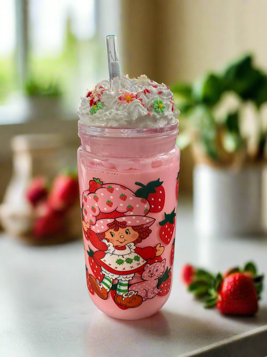 16oz Acrylic Strawberry Flavoured Milk Cup with Whipped Cream Lid ~ Ready to Ship