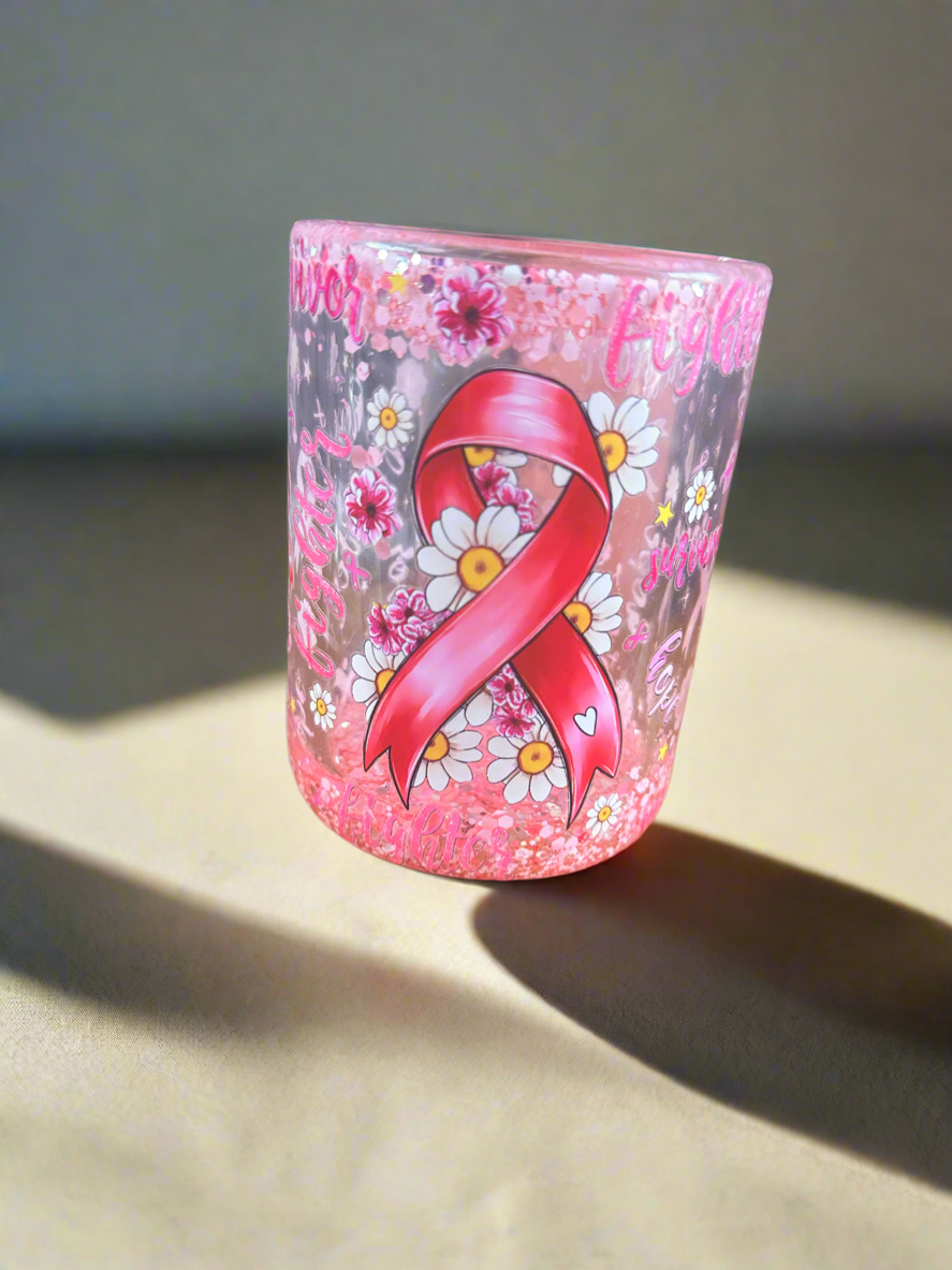 Cancer Survivor Sparkly Pink 15oz Cup with Handle - Ready to Ship