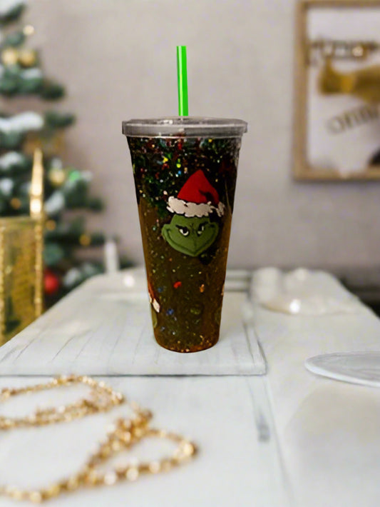 Pre-made 22oz Green Cartoon Christmas Acrylic Tumbler