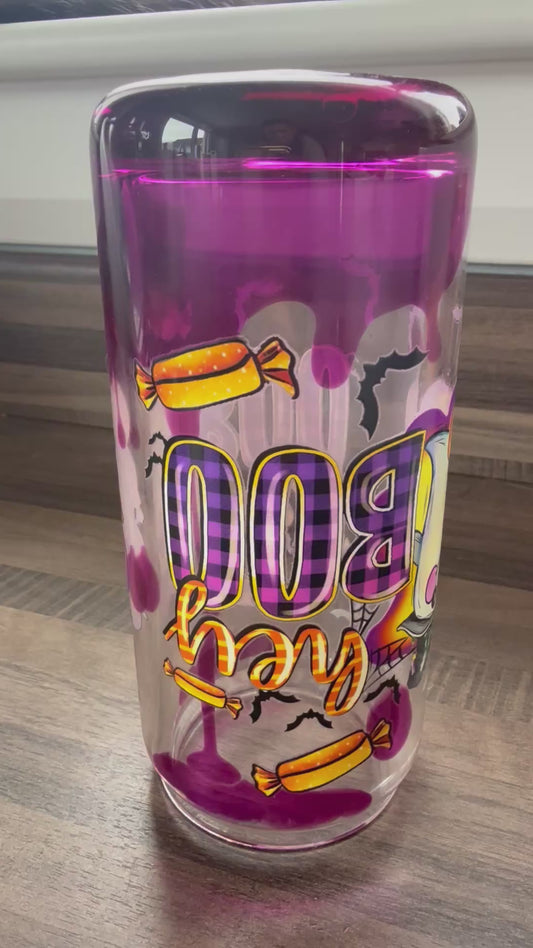 16oz Halloween Glass Purple Drip Cup  - Ready to Ship